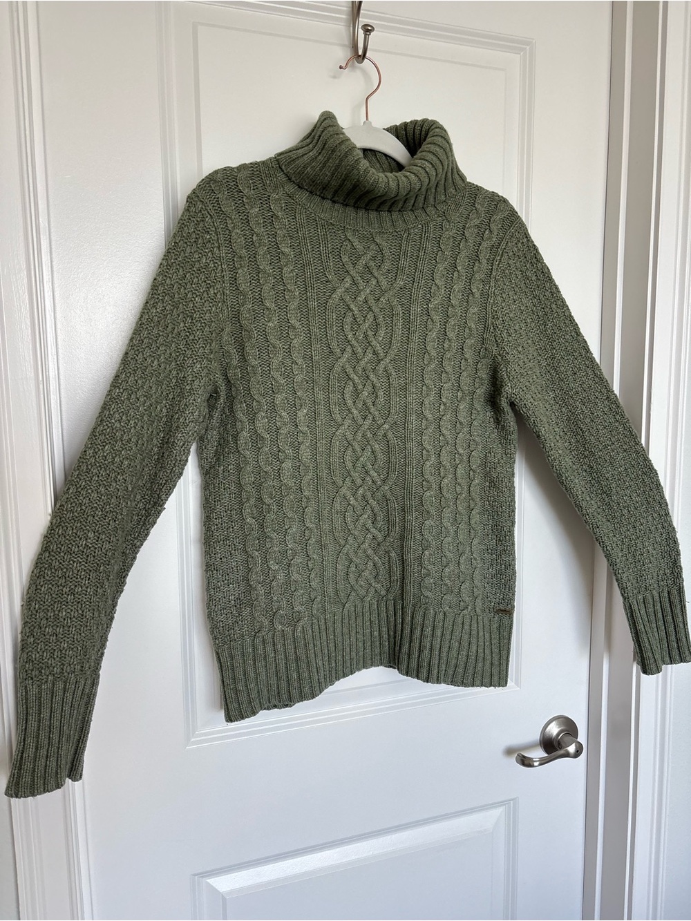 Eddie Bauer Lambswool Cable Knit Turtleneck Sweater Sage Green L Heritage